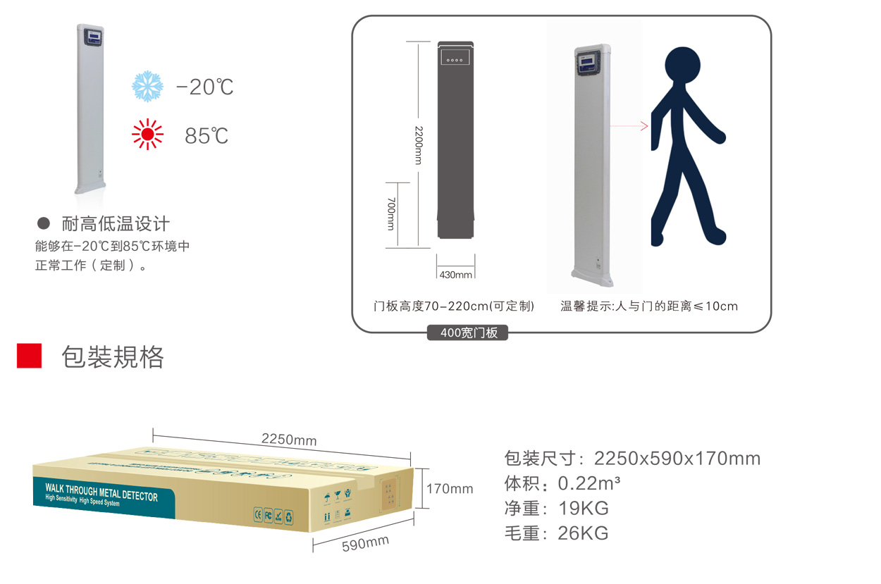 單扇通過式金屬探測安檢門